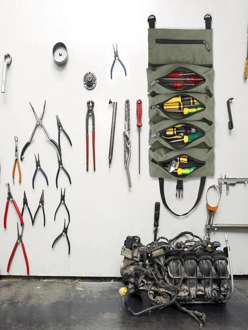 Canvas Tool Roll Up Bag 5 Pocket Wrench Organizer